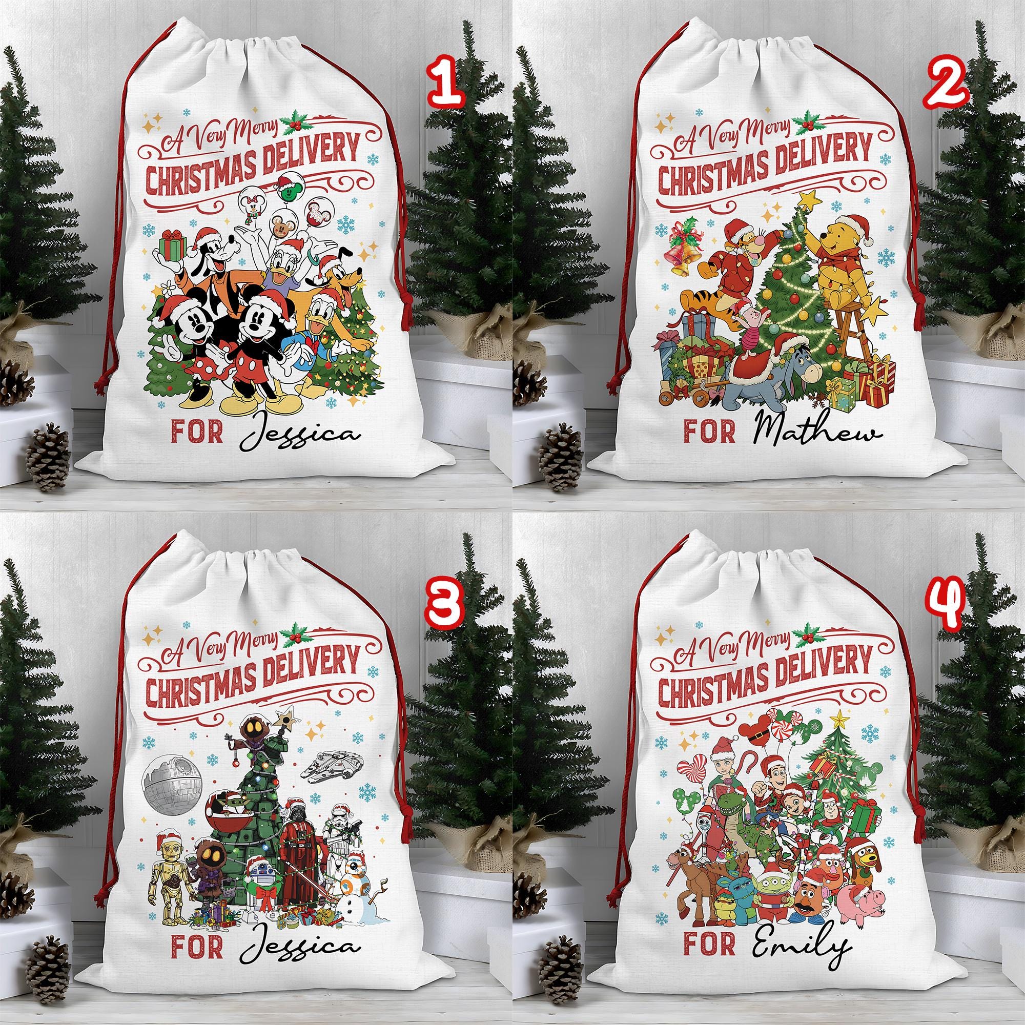 Discover Personalized Disney Mickey and Friends Sack, Disney Characters A Very Merry Christmas Delivery Santa Sack, Winnie The Pooh