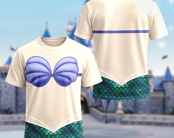 Wdw The Little Mermaid 3D Halloween Costume T-shirt, Ariel Cosplay Costume Sweatshirt, Ariel Princess Family Group Matching Costume Shirt