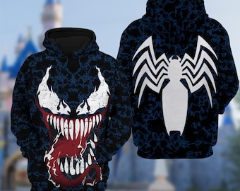 Venom 3D Halloween Costume Hoodie, Anti Superhero Character Halloween Party Outfit, 3D Cosplay Costume Sweatshirt, All Over Print Hoodie