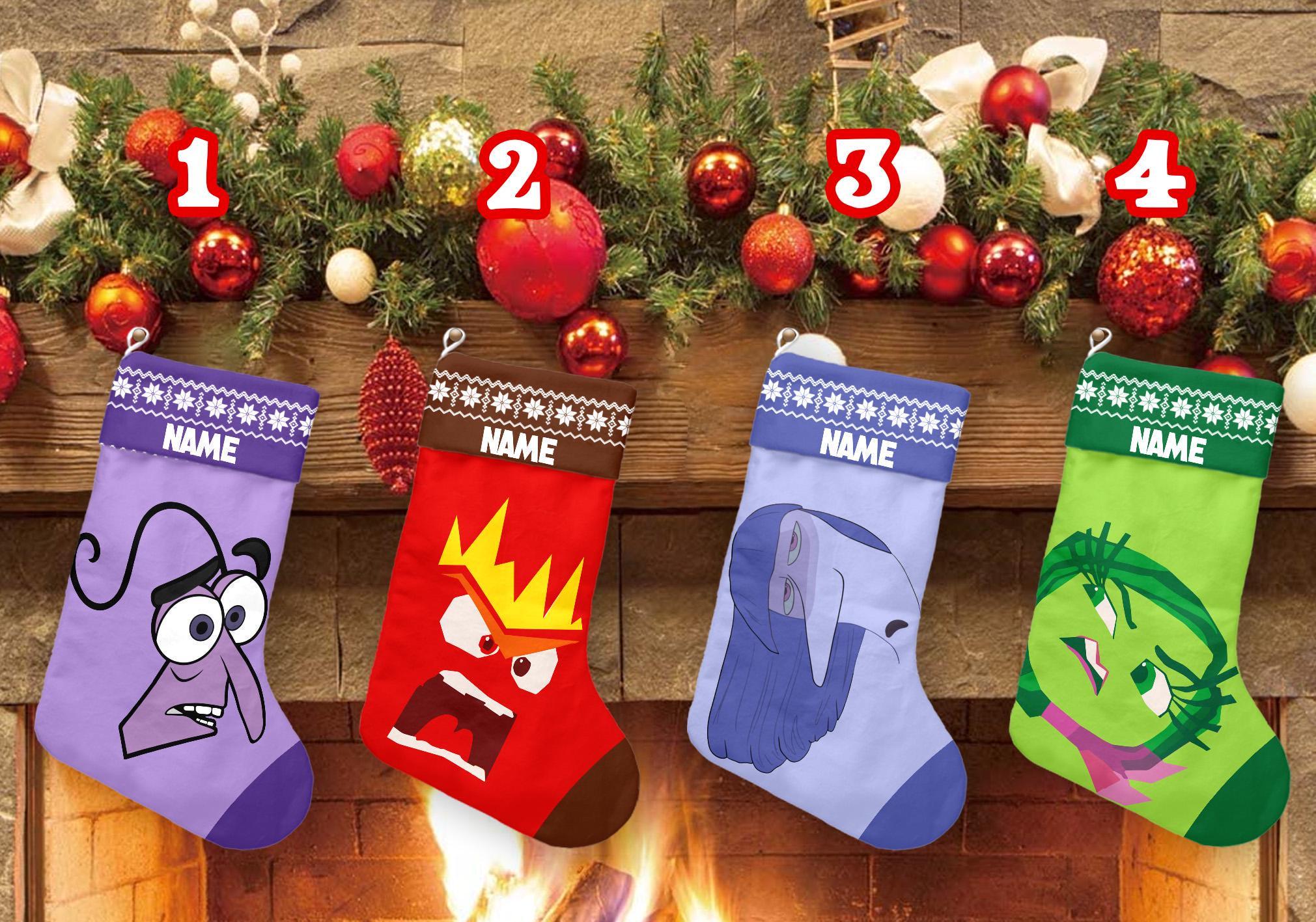 Discover Personalized Inside Out 2 Costume Stockings, Inside Out 2 Characters Christmas Stockings With Name, Joy Anxiety Fear Disgust Sadness Envy