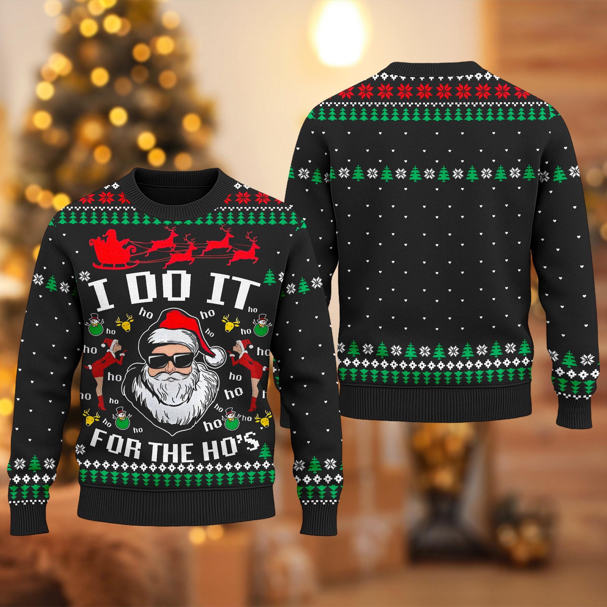 Discover Santa Claus I Do It For The Hos Ugly Christmas Sweater, Funny Santa Ugly Xmas Sweatshirt, Christmas Gift For Men Women Kid