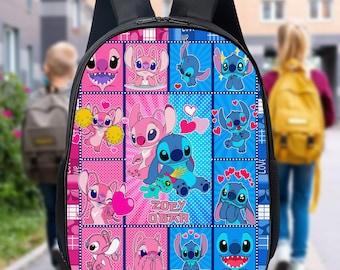 Mochila personalizada de Disney Stitch Angel, lonchera para parejas, botella de Lilo Stitch, vaso de Stitch con dibujos animados, regalo para la vuelta al cole para niños