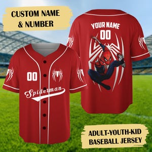 Personalized Spiderman Baseball Jersey, Superhero Jersey Team, Hero Jersey Gift, Spider-Man Baseball Team Outfit, Spidey Gift For Kid