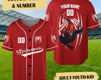 Personalized Spiderman Baseball Jersey, Superhero Jersey Team, Hero Jersey Gift, Spider-Man Baseball Team Outfit, Spidey Gift For Kid