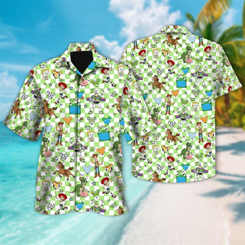Disney Checkerboard Toy Story Balloon Hawaiian Shirt, Magical Castle Hawaiian Shirt Woody Buzz Lightyear Button Up, Disney Hawaii Shirt image 2