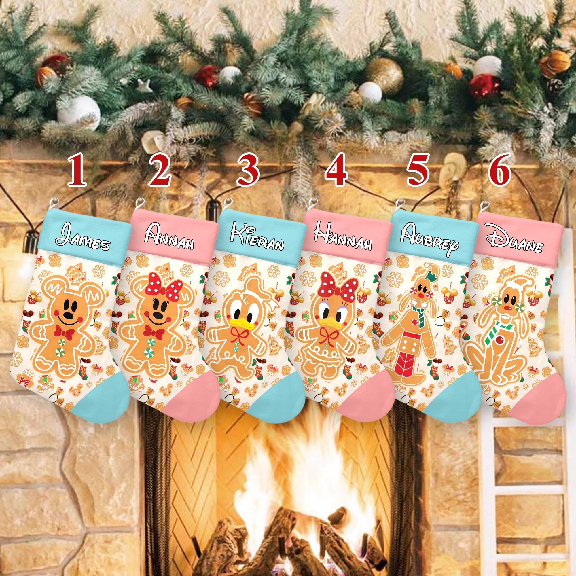 Discover Personalized Disney Gingerbread Christmas Stocking for Boys and Girls, Mickey And Friends Gingerbread Xmas Stocking Home Decoration