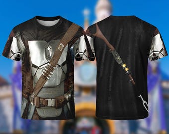 Warrior Fictional Movie Character Cosplay Costume Shirt, Mandalorian Halloween Costume For Family Group 3D Shirt, Super Hero Gift Friends