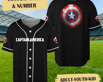 Custom Captain America Baseball Jersey, Superhero Baseball Jersey Shirt, Captain America Jersey Team Gift, Summer Trip Matching Group Shirt