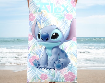 Personalized Wdw Stitch Beach Towel, Custom Name Stitch Beach Towel, Lilo & Stitch Movie Towel, Wdw Stitch Blue Alien Beach Towel