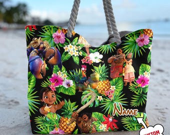 Personalized Moana Tropical Aloha Beach Bag, Moana Maui Pineapple Tote Bag, Summer Vibe Movie Bag, Summer Vacation Gift For Mom, Daughter