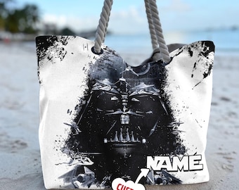 Personalize Star War Beach Bag, Star War Darth Vader Tote Bag, Custom Name Darth Vader Movie Bag, Summer Vacation Gift For Mom, Daughter