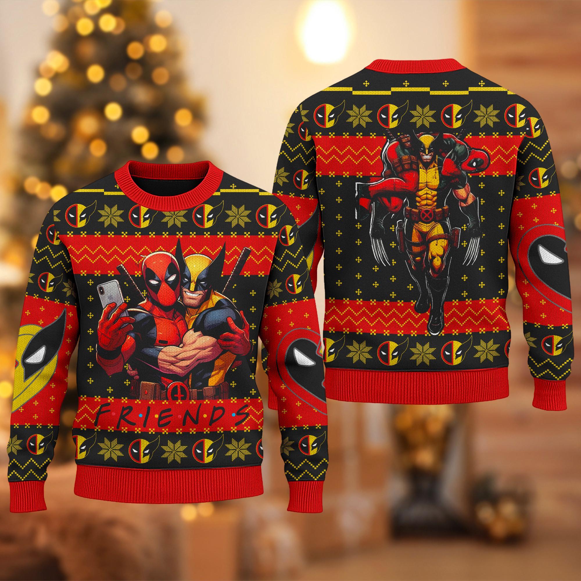 Discover Disney Deadpool And Wolverine Ugly Sweater, Superhero Ugly Christmas Sweater, Marvel Christmas Gift for men Women kid, Xmas Sweatshirt Tee