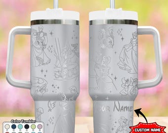 Custom Cinderella Princess Tumbler, Cinderella 40oz Tumbler, Cartoon Cup, Magic Kingdom Handle Stainless Steel Tumbler, Princess Tumbler