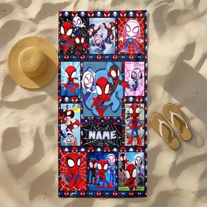 Toalla de playa personalizada de Spidey y sus increíbles amigos, toalla de natación para fiesta en la piscina de Marvel Spidey, toalla de cumpleaños de Spiderman para niño, toalla de Spiderman imagen 2