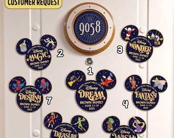 Personalizar nombre de la puerta del camarote familiar de Disney y cruceros, imán para puerta con nombre de barco de crucero, viaje familiar en crucero, deseos, magia, sueños y fantasía