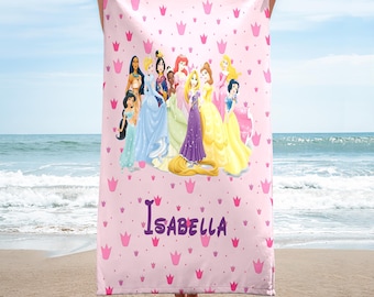 Personalized Princess Beach Towel, Characters Towel, Magic World Summer Vacation Gift, Princess Beach Towel, Princess Cruise Beach Towel