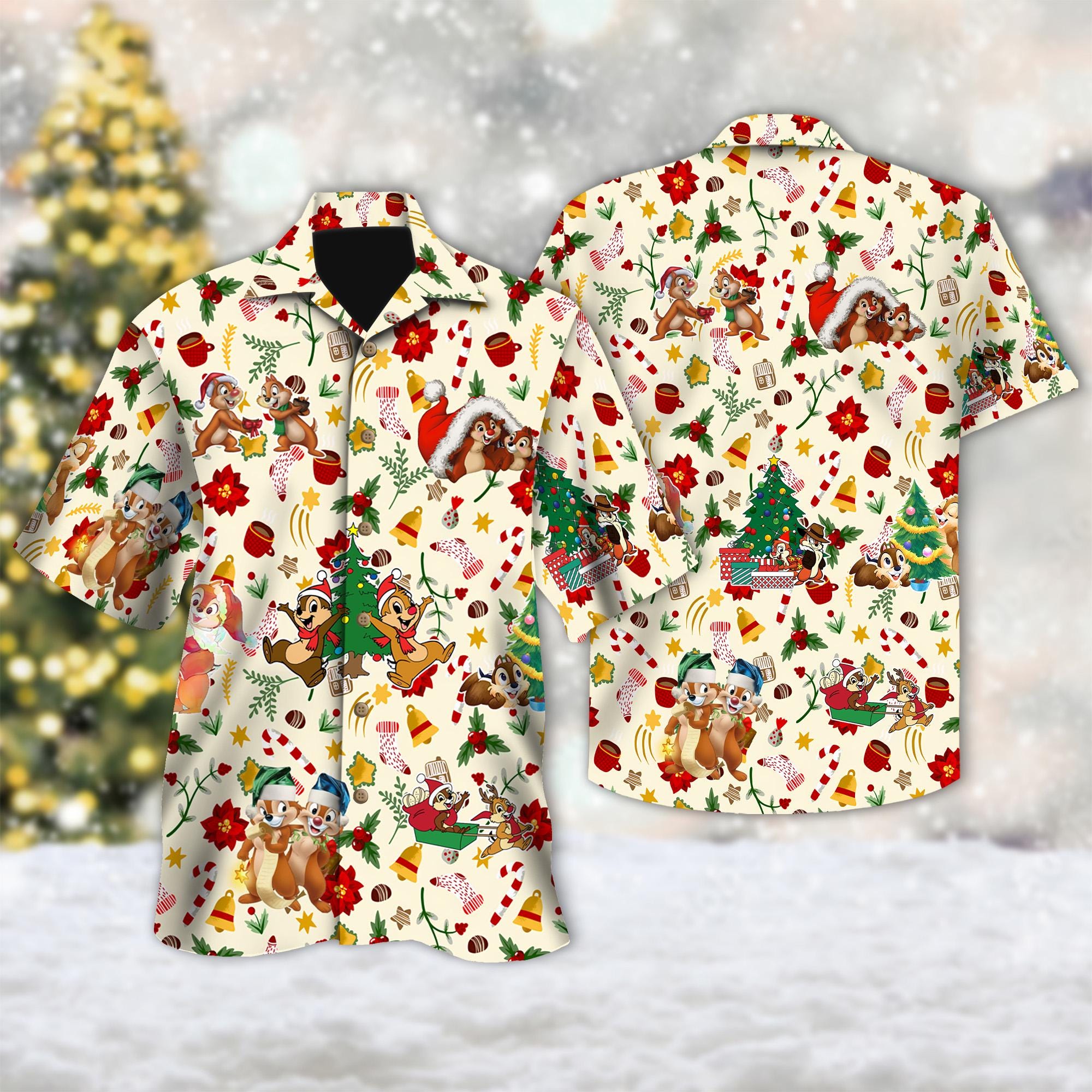 Discover Chip n Dale Christmas Hawaiian Shirt, Chip and Dale Xmas Party Hawaii Shirt, Chip 'n Dale Button Up Shirt, Squirrel Christmas Hawaiian Shirt