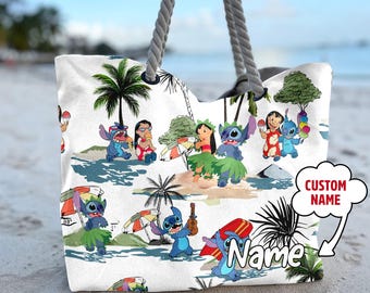 Stitch Ohana Mean Family All Over Print Tote Bag, Stitch And Lilo Beach Bag, Stitch And Ohana Tote Bag, Custom Beach Bag, Gift For Friend