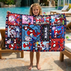 Toalla de playa personalizada de Spidey y sus increíbles amigos, toalla de natación para fiesta en la piscina de Marvel Spidey, toalla de cumpleaños de Spiderman para niño, toalla de Spiderman imagen 3