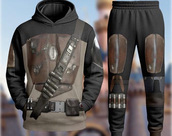 Mandalorian Costume Hoodie, Star Wars Warrior Cosplay Costume Clothing, Movie Character Halloween Costume Sweatshirt , All Over Print Shirt