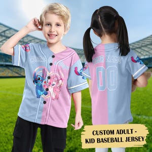 Personalized Stitch And Angel Baseball Jersey, Couple Lovers Baseball Shirt, Stitch And Angel Basketball Jersey, Cartoon Baseball Gift image 3