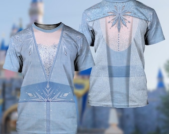 The Frozen Princess Costume T-shirt, Elsa Halloween Cosplay Costume Tee, Frozen Elsa All Over Print Shirt, Princess Elsa Adult Kid T-shirt