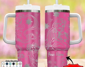 Custom Long Hair Princess Tumbler, Princess Character 40oz Tumbler, Magic Kingdom Cup, Gift For Her, Handle Stainless Steel Reusable Tumbler