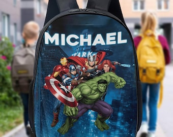 Personalized Superhero Squad Backpack, Custom Name Thunder God Bottle, Huge Green Hero Lunch Bag, Superhero Theme Movie School Bag