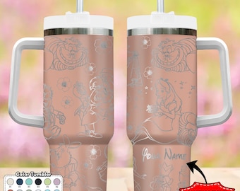 Custom Wonderland 40oz Tumbler, Princess Coffee Cup Gift, Cartoon Characters Tumbler, Magic Kingdom Handle Stainless Steel Tumbler