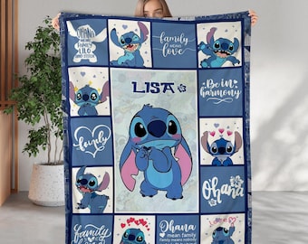 Personalized Name Stitch Blanket, Lilo And Stitch Blanket, Stitch Birthday Gifts, Newborn Blanket Gift, Stitch Blanket For Kids