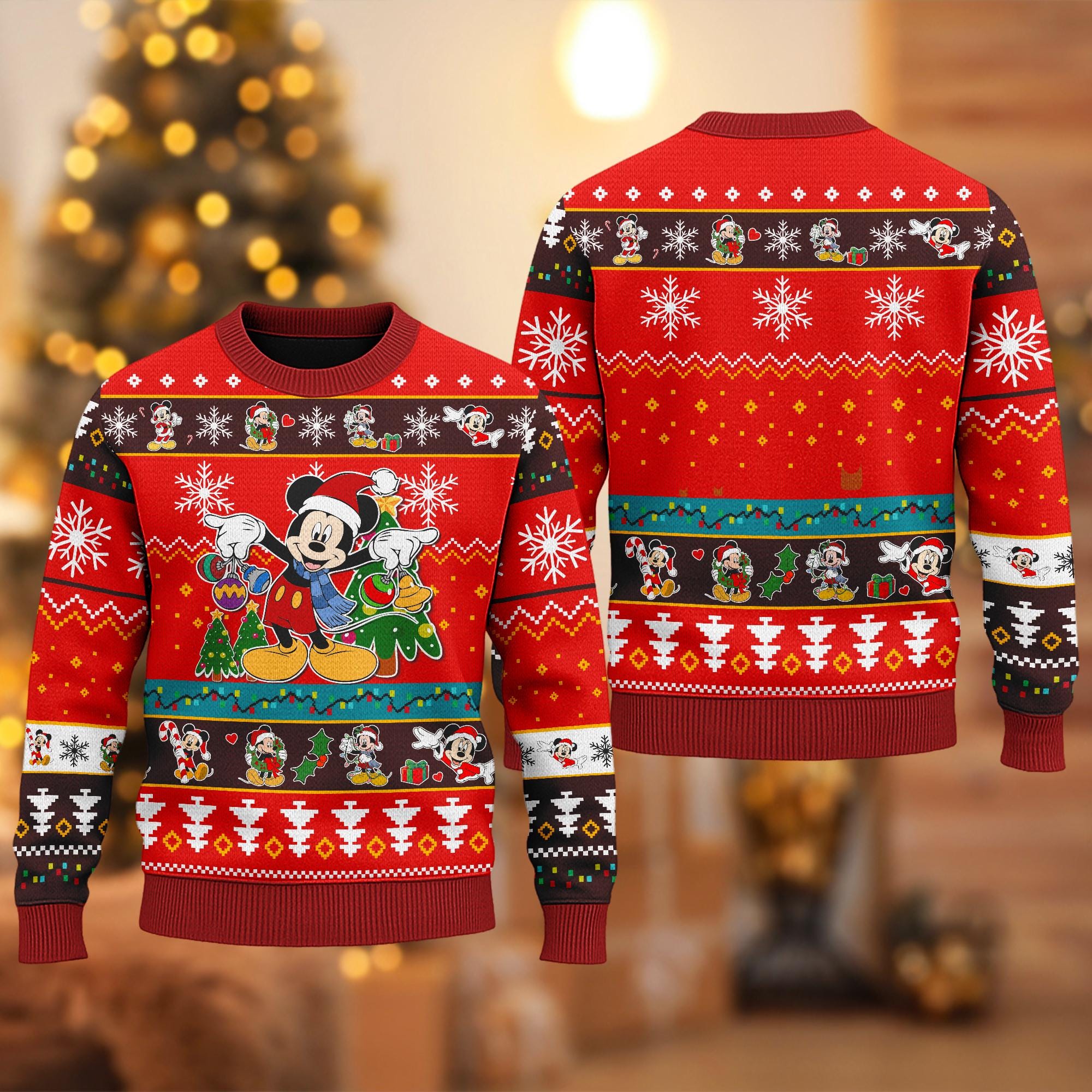 Discover Disney Mickey Mouse Ugly Christmas Sweater, Mickey Santa Hat Xmas Party Sweatshirt, Christmas Gift For Men Women Kid, Family Christmas Shirt