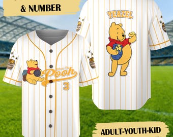 Custom Winnie the Pooh Baseball Jersey, Pooh Baseball Team Outfit, Honey Bear Jersey, Magic Kingdom Family Trip Shirt, Birthday Gift For Kid