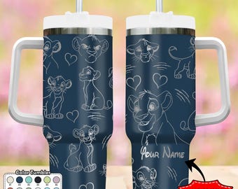 Custom Magical Lion 40oz Tumbler, Lion Characters Cup, Cartoon Tumbler, Magic Kingdom Handle Stainless Steel Tumbler, Lion Lasered Tumbler