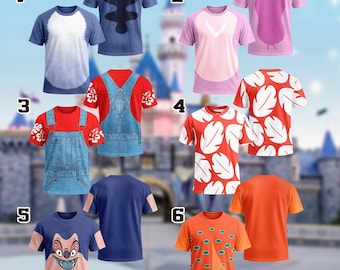 Wdw Stitch Angel Lilo Pudge Costume T-Shirt, Lilo & Stitch Cosplay Costume Shirt, Stitch Cosplay Tee, Halloween All Over Print Tee