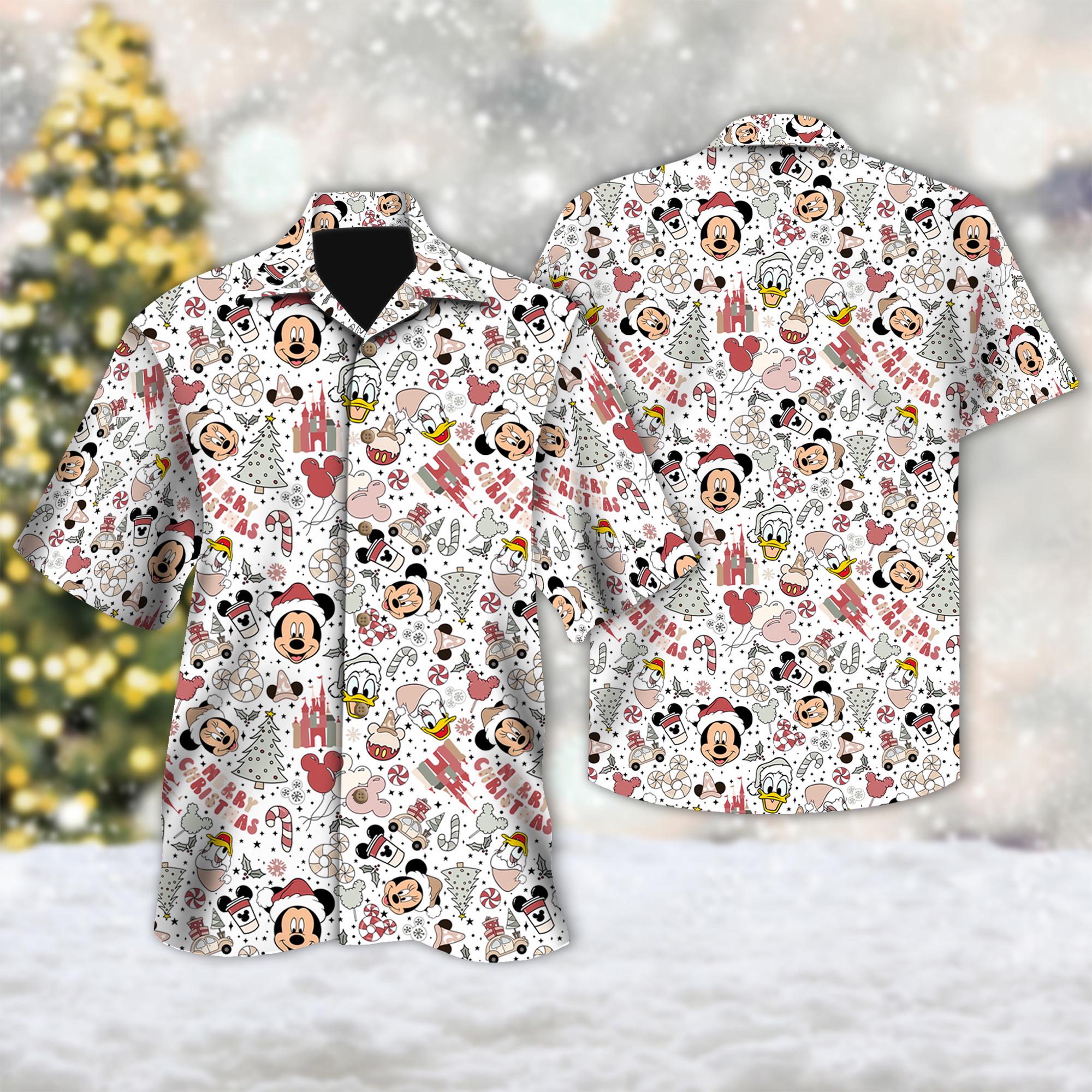 Discover Disney Mickey With Castle Balloon Hawaiian Shirt, Mickey Mouse Christmas Shirt, Minnie Mouse Xmas Hawaiian Shirt, Magic Kingdom Shirt
