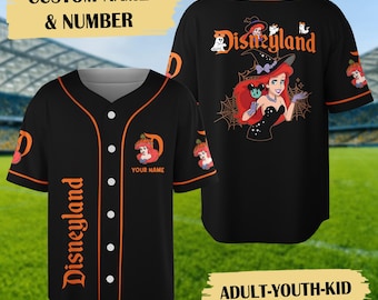 Personalized Ariel Princess Halloween Baseball Jersey, Custom Ariel Pumpkin Basketball Jersey, The Little Mermaid Baseball Shirt