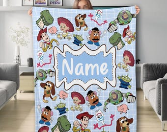 Personalized Toy Movie Blanket, Toy Characters Blanket, Cartoon Movie Blanket Gift For Kids, Magic Kingdom Fleece Blanket, Toy Quilt Bedding