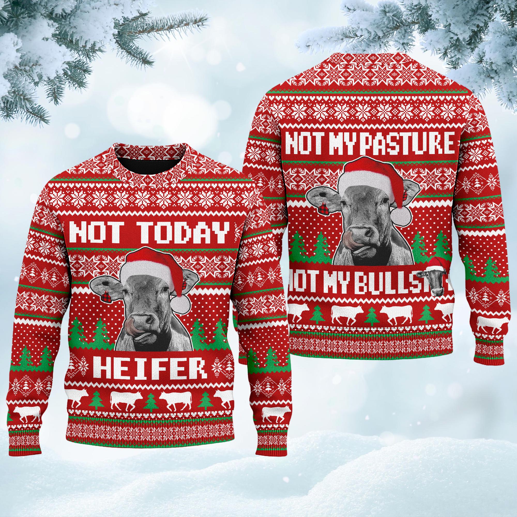 Discover Funny Cow Ugly Christmas Sweater, Not Today Heifer Xmas Sweatshirt, Christmas Gift For Men Women Kid, Farm Animal Xmas Jumper