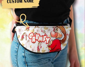 Personalize Grumpy Dwarf Bag, Custom Name Fanny Pack, Snow White And 7 Dwarfs Waist Bag, Dwarf Crossbag, Grumpy Disney Fanny Pack