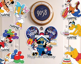 Personalized All Characters Mickey & Friends Stitch Birthday Party Wdw Cruise Line Magnet, Best Birthday Cruise Ever Stateroom Door Decor