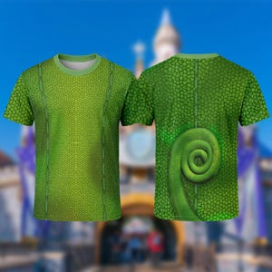Tangled Pascal Costume T-Shirt, Green Pascal Cosplay Costume Tee, Rapunzel Princess Character All Over Print Shirt, Halloween 3D T-Shirt
