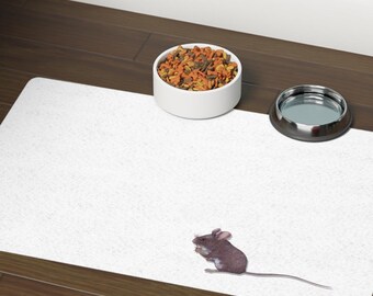Cute Mouse on Cat Food Mat, Christmas Gift for Pet Cat, Cat Lover, Funny Cat Gift