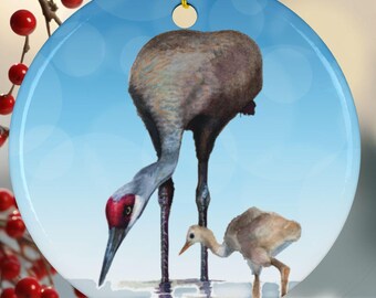 Sandhill Crane and Chick Ceramic Ornament, 2-Side Print