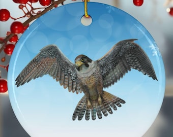 Peregrine Falcon Ceramic Christmas Ornament, 2-Side Print
