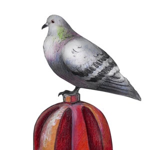 Pigeon on Fire Hydrant Framed Print, Rock Pigeon Lover, Dove, Common Pigeon, Urban Birds Gift, Wall Art | Columba livia
