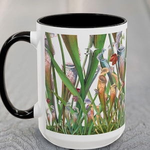 Crimson Pitcher Plant Mug, Carnivorous Botanical Art, Watercolor, Gift for Gardener, Native Wildflower Coffee Cup
