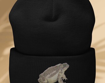 Toad Beanie, Embroidered Knit Hat, American Toad