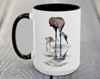 Sandhill Crane and Chick Watercolor: Ceramic Two-tone Mug