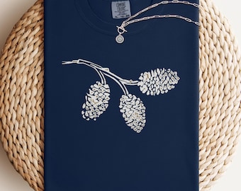 Pine Cones Woodcut Art on Comfort Colors Tshirt