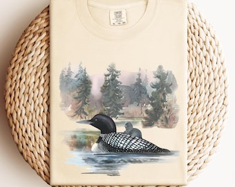 Vintage Style Watercolor Loon Bird Art Comfort Colors Tshirt